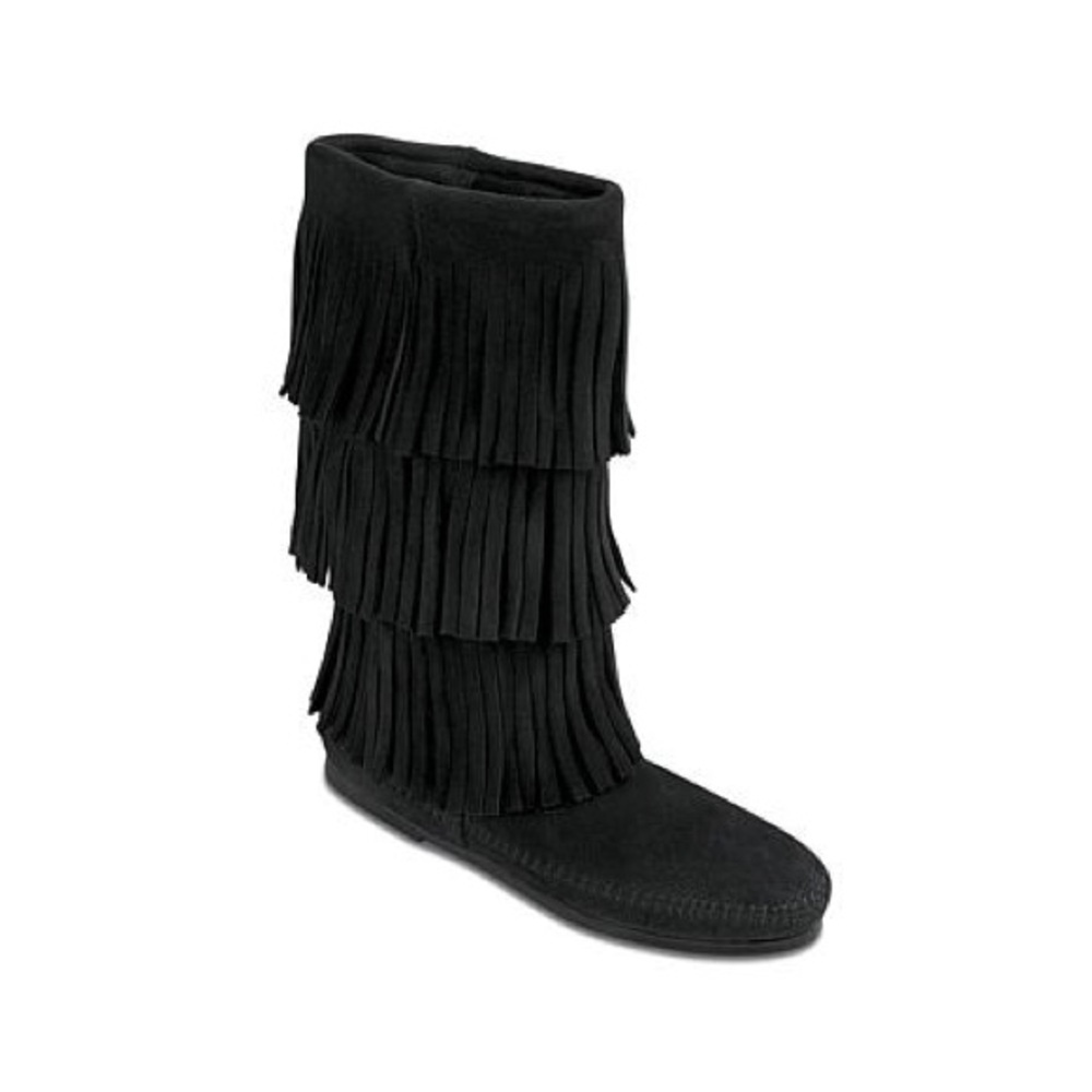 Minnetonka Black Multi Layered Fringe Boots